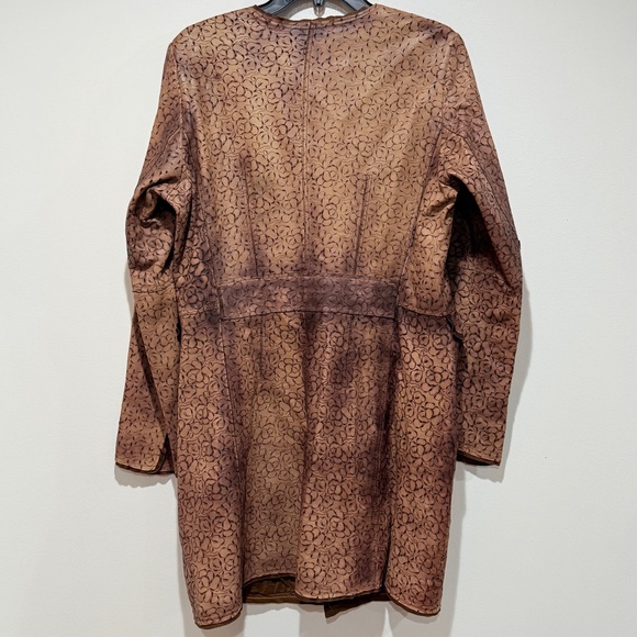 Scully Ladies Laser Cut Leather Coat Large L Tan Mid Length Fall Boho Luxury - Picture 4 of 11